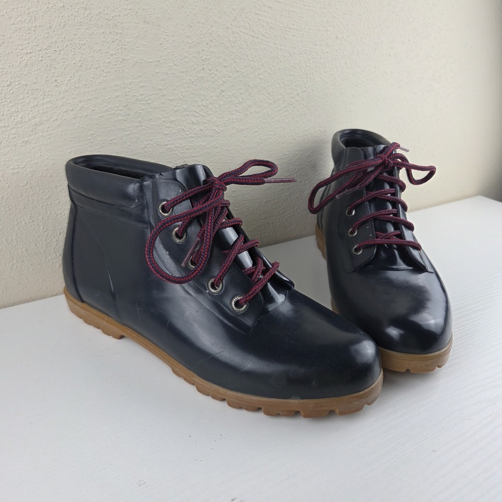 Lands End Vintage Rubber Navy Blue Rain Duck‎ Garden Shoe Boots Women's Size 9 M - Picture 2 of 10